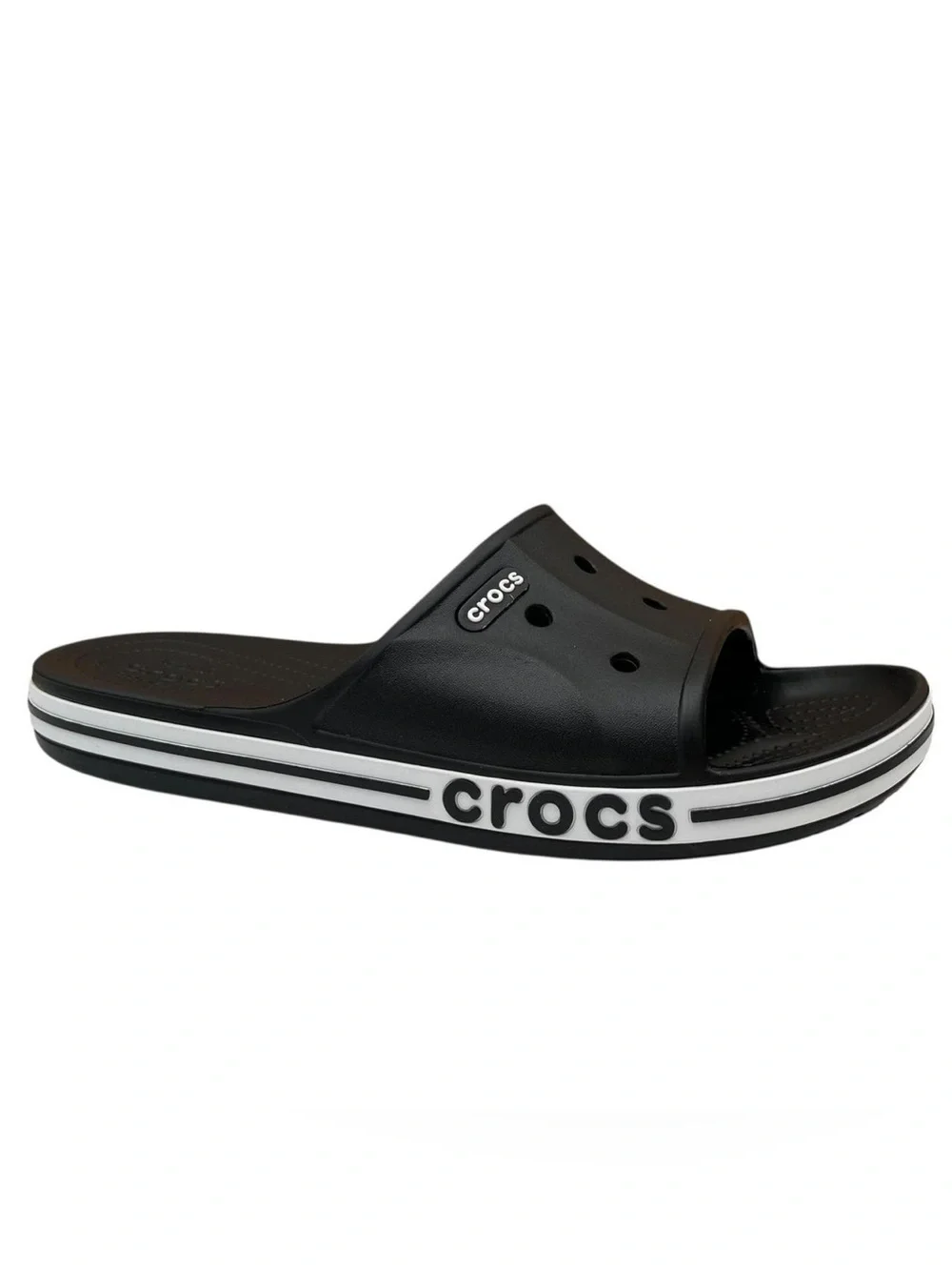 Crocs Men’s Bayaband Slide Sandals Size US 12 Black / White, 205392-066 NWT